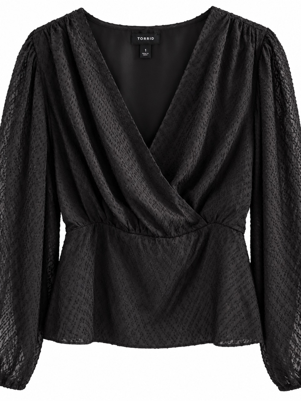 torrid Black Draped V-Neck Long Sleeve Blouse